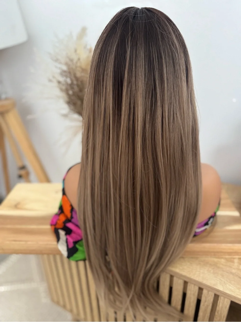 Long Layered Brown Ash Blonde Balayage Side Bangs - Natural Look